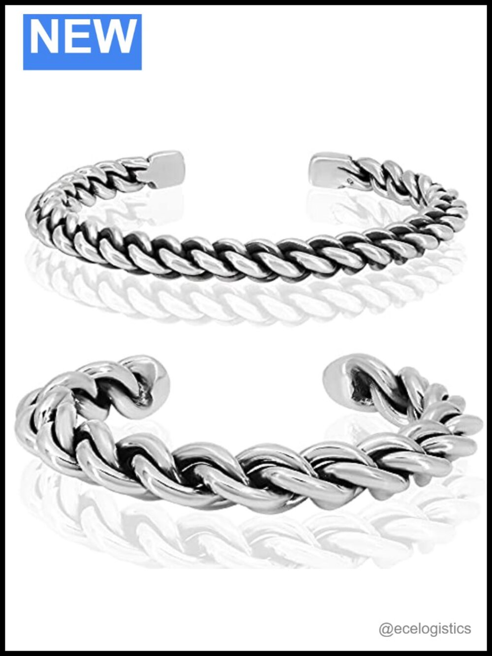 Solid 925 Sterling Silver Cuff Bangle Bracelet for Men and Women